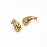 Sculpted Gold Plated Nugget Textured Teardrop Hoop Earrings