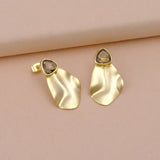 Smoky Quartz Earring Textured Organic Shape Earring Matte Gold Plated Earring