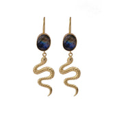 Snake Design Textured Earrings Labradorite Gemstone Gold Plated Drop & Dangle Earring