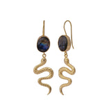 Snake Design Textured Earrings Labradorite Gemstone Gold Plated Drop & Dangle Earring
