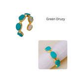 Sparkly Green Druzy Gemstone Cuff, Gold Plated Brass Adjustable Open Bangle CB - 1004