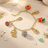 Statement Charm Bracelet, Gold Link Chain Bracelet, Aesthetic Jewelry Gift 5382