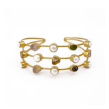Statement Gold Plated Brass Cuff, Multi - Color Raw Gemstone Bangles 3501