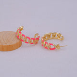 Statement Hoop Earrings in Gold Plated with Pink Enamel & Crystal