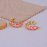 Statement Hoop Earrings in Gold Plated with Pink Enamel & Crystal