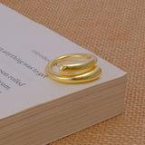 Statement Open Gold Ring, Overlapping Band Gold Ring, Plain Brass Gold Ring For Gifts