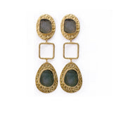 Strawberry Quartz Gold Plated Dangle Earrings, Natural Rough Gemstone Jewelry, Push Back Stud Earrings. S