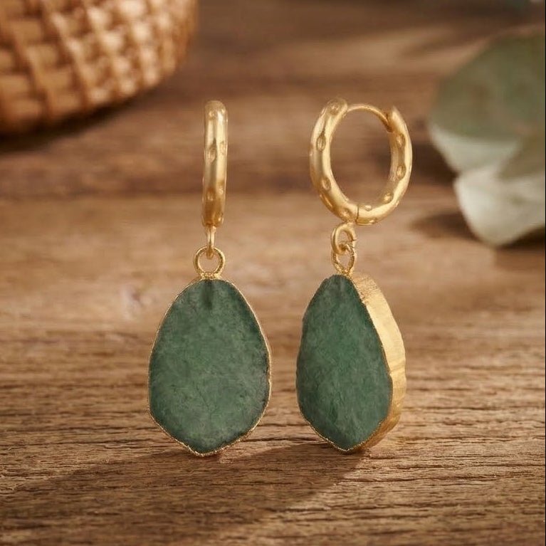Strawberry Quartz Raw Gemstone Hoop Earrings, Luxury Gold Drop Earrings 5216