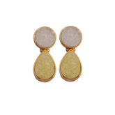 Sugar Druzy Stud Earrings White & Yellow Gemstone Gold Plated Teardrop Earring