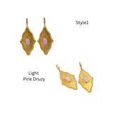 Sugar Druzy Sunburst Hoop Earrings, Gold Plated Drop Earrings 5379