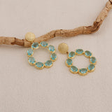 Swiss Blue Topaz Earrings Gold Plated Texture Stud Prong Setting Stud