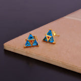 Swiss Blue Topaz Gemstone Stud Earrings Gold Plated Jewelry For Her