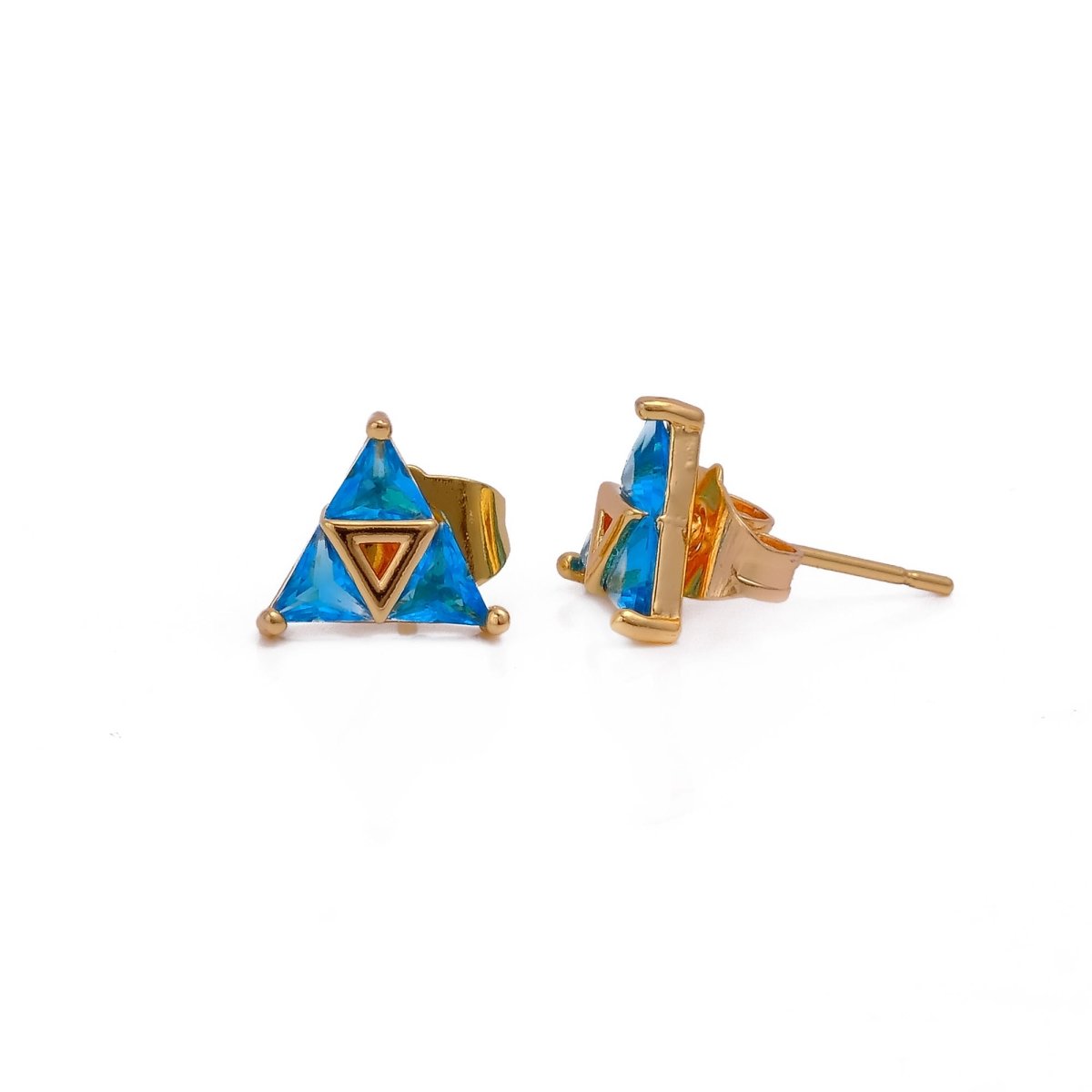 Swiss Blue Topaz Gemstone Stud Earrings Gold Plated Jewelry For Her