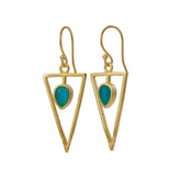Teardrop Stone Green Cat's Eye, Dainty Gold Plated Triangle Hook Earrings CE-1032 Green Cat's Eye