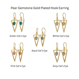 Teardrop Stone Green Cat's Eye, Dainty Gold Plated Triangle Hook Earrings CE - 1032