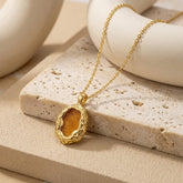 Textured Frame Gold Plated Necklace, Gemstone Resin Pendant Necklace CN-1001 Picture Jasper