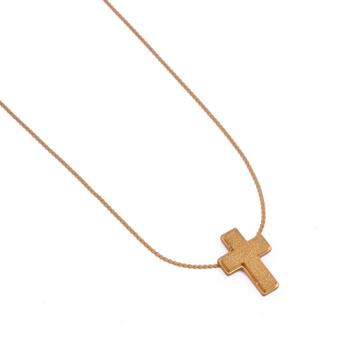 Textured Gold Cross Necklace – Dainty Christian Pendant Chain
