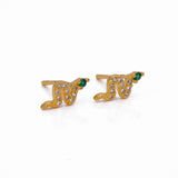 Tiny Snake Earrings Cubic Zircon and Green Emerald Gemstone Earrings Gold Plated Jewelry