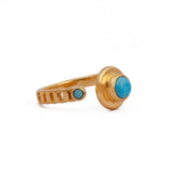 Turquoise Double Stone Ring Open Bypass Gold Plated Adjustable Ring