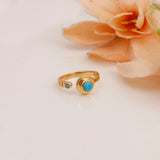 Turquoise Double Stone Ring Open Bypass Gold Plated Adjustable Ring