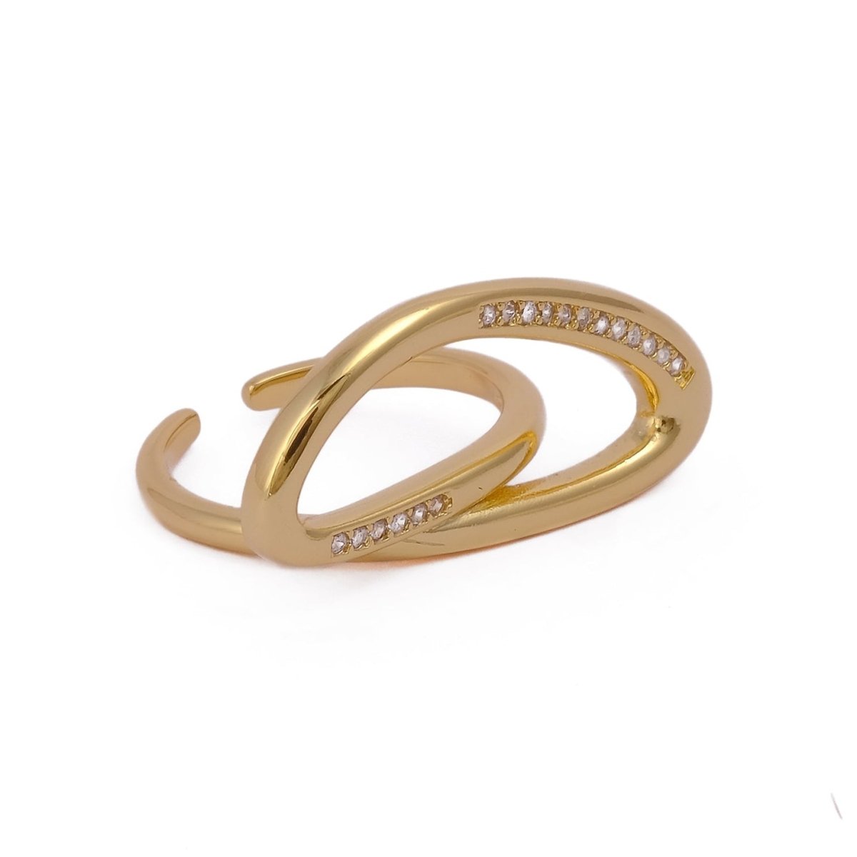 Twist Open Ring with Cubic Zirconia, Geometric Style Gold Brass Ring Jewelry, Gift For Her