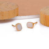 White Agate Gemstone Earring Gold Plated Crown Setting Studs