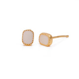 White Agate Gemstone Earring Gold Plated Crown Setting Studs