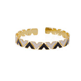 White And Black Enamel Bangle Adjustable Gold Plated Jewelry For Her