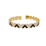 White And Black Enamel Bangle Adjustable Gold Plated Jewelry For Her