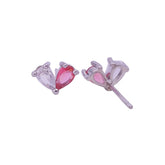 White and Pink CZ Gemstone Stud Earrings Aesthetic Heart Shape Earrings Silver Plated Jewelry
