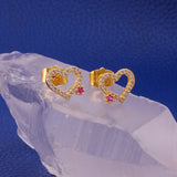 White and Red Cubic Zircon Gemstone Stud Earrings Elegant Heart Gold Plated Jewelry