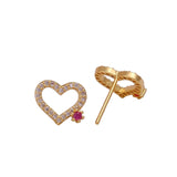 White and Red Cubic Zircon Gemstone Stud Earrings Elegant Heart Gold Plated Jewelry