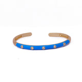 White Cubic Zircon Blue Enamel Bracelet Open Cuff Gold Plated Bangle