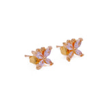 White Cubic Zircon Gemstone Stud Earrings Gold Plated Studs