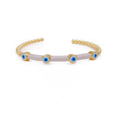 White Enamel Evil Eye Bangle Adjustable Open Cuff Bangle Gold Plated Jewelry
