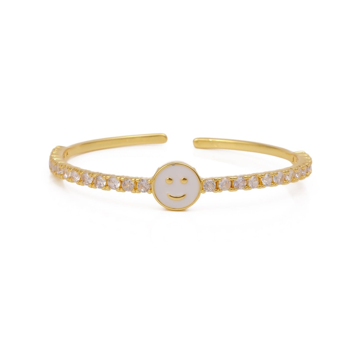 White Enameled With CZ Gemstone Bangle Adjustable Gold Plated Jewelry