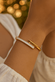 White Enameled With CZ Gemstone Bangle Aesthetic Gold Plated Jewelry