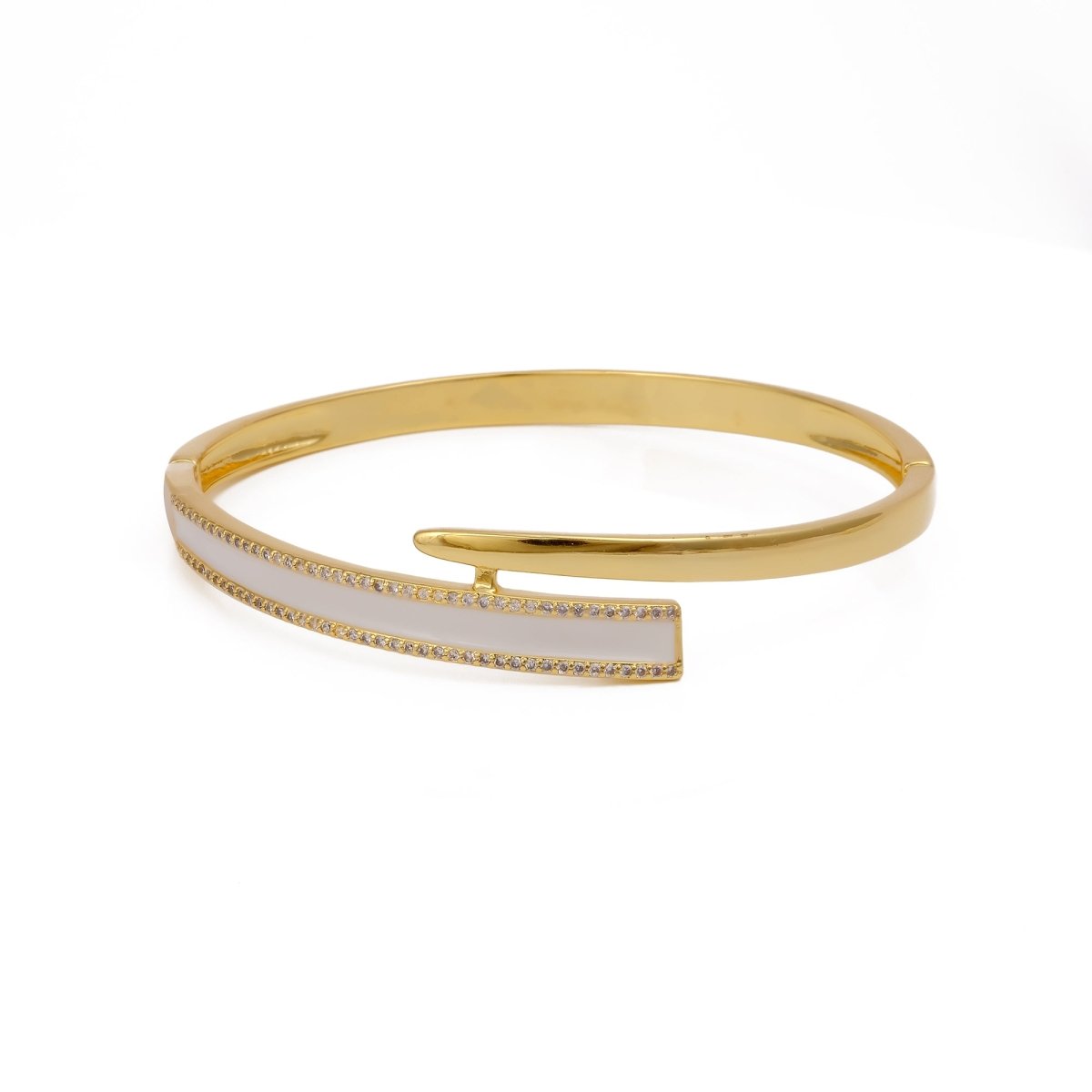 White Enameled With CZ Gemstone Bangle Aesthetic Gold Plated Jewelry