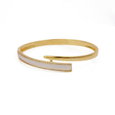 White Enameled With CZ Gemstone Bangle Aesthetic Gold Plated Jewelry