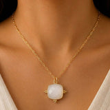 White Opalite Gemstone Necklace for Women, Dainty Gold Plated Chain Necklace 5414