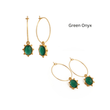 White Opalite Oval Faceted Hoop Earrings, Gold Plated Birthstone Jewelry 5275 Green Onyx
