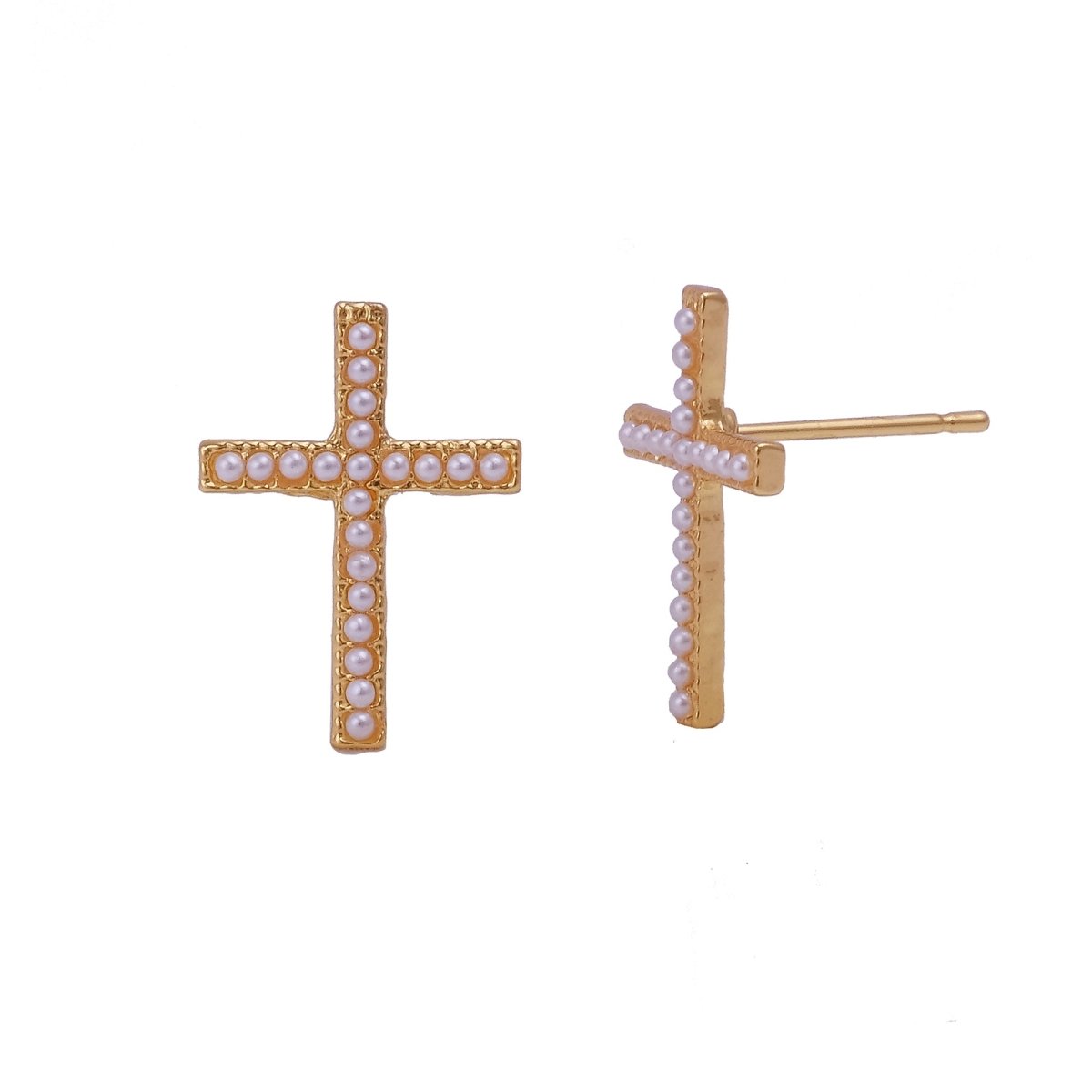 White Pearl Stud Earrings Tiny Christian Jewelry Gold Plated Earrings For Her