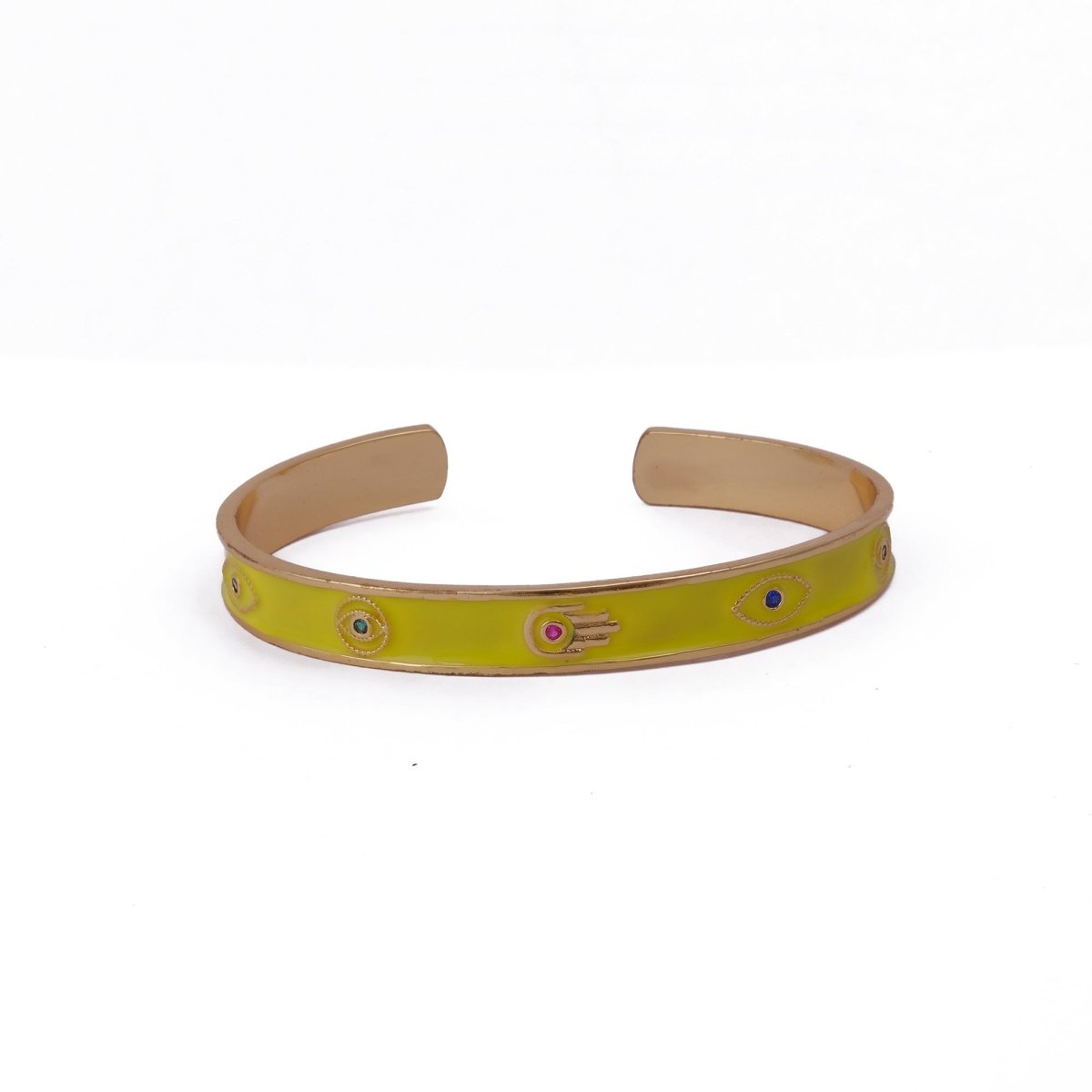 Yellow Enamel Bangle Hamsa cuff bracelets Gold Plated Jewelry