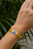 Yellow Enameled Bangle Evil Eye Adjustable Bangle Gold Plated Jewelry