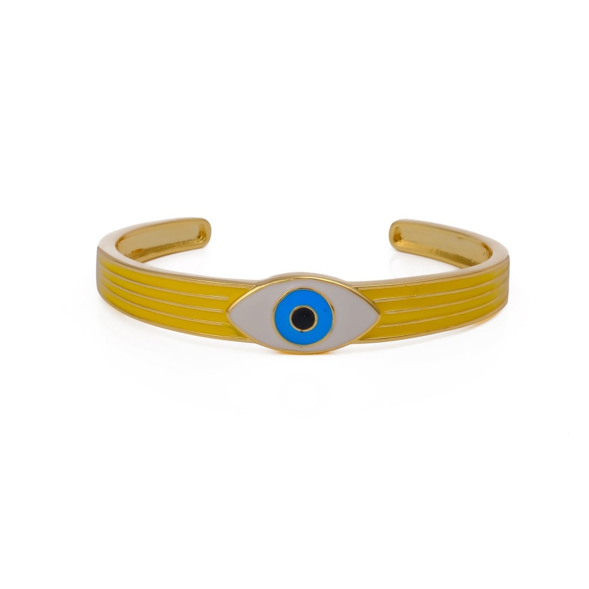 Yellow Enameled Bangle Evil Eye Adjustable Bangle Gold Plated Jewelry