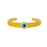Yellow Enameled Bangle Evil Eye Bangle Adjustable Gold Plated Jewelry