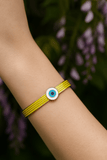 Yellow Enameled Bangle Evil Eye Bangle Adjustable Gold Plated Jewelry