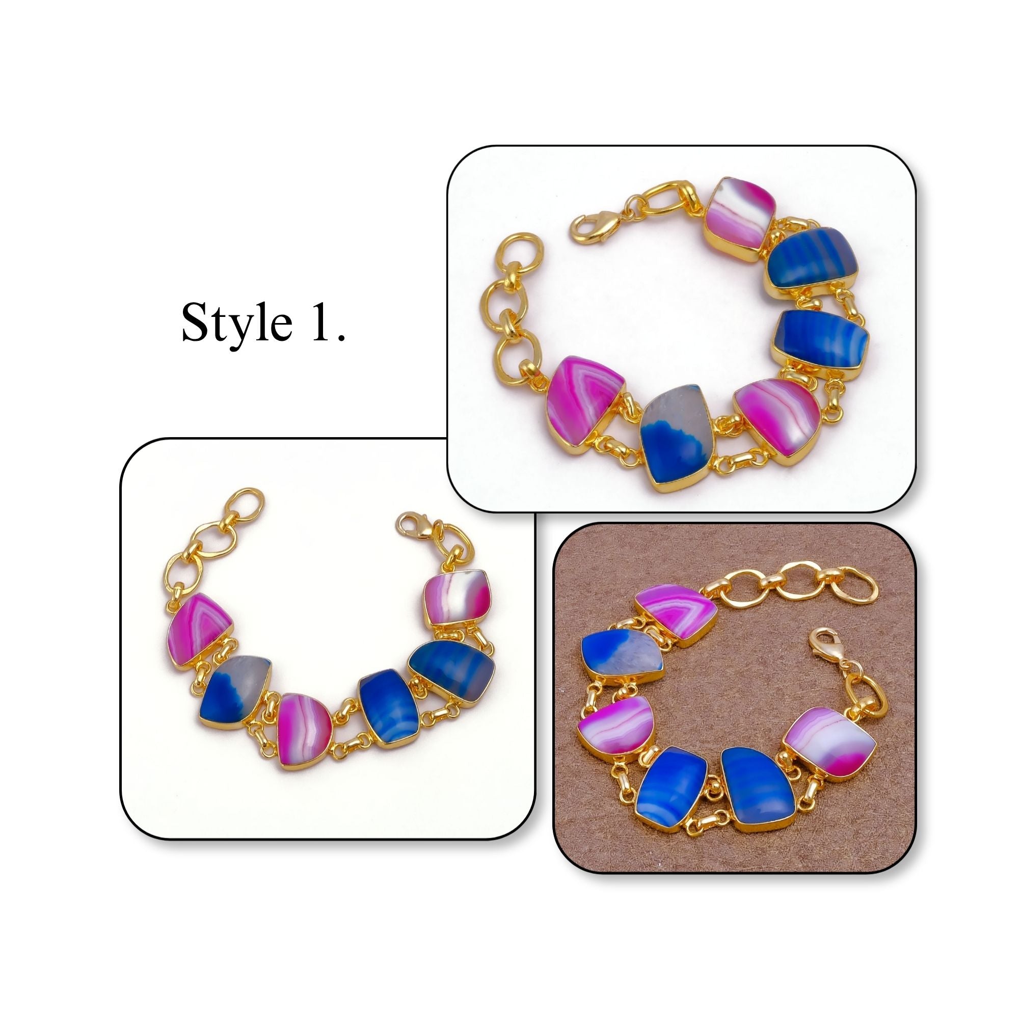 Multi Color Agate Gold Plated Bracelets, Minimalistic Adjustable Jewelry 5266