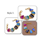 Multi-Color Agate Slice Bracelet, Gold Plated Jewelry, Natural Gemstone Link Bracelet 5266