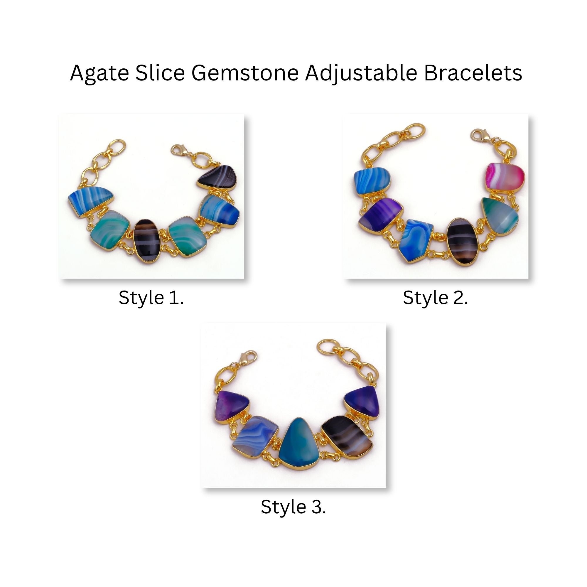 Chunky Gemstone Multi Color Agate Slice Chain Bracelet, Vibrant Statement Accessory 5266